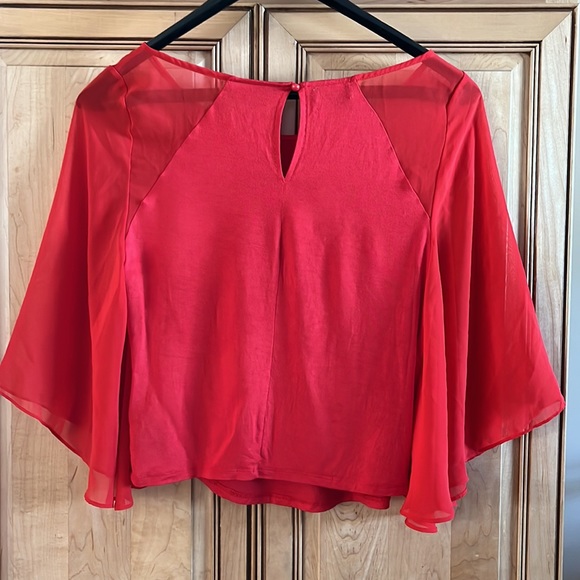 Bebe Red Dressy Top w/Sheer Sleeves - Picture 3 of 3